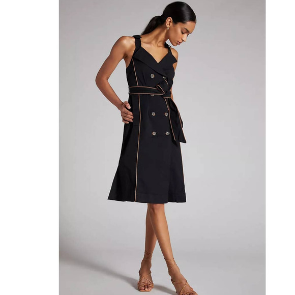 Anthropologie Dresses & Skirts - New Anthropologie Maeve Trench Midi Dress $170 PLUS 16W Black Motif Belted